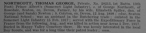 Northcott T G Pte 28213 1st Somerset Light Infantry Obit De Ruvignys Roll Of Honour Vol 4