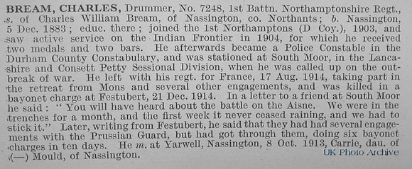 Bream C Drummer 7248 1st Northamptonshire Regiment Obituary De Ruvignys Roll Of Honour Vol 1
