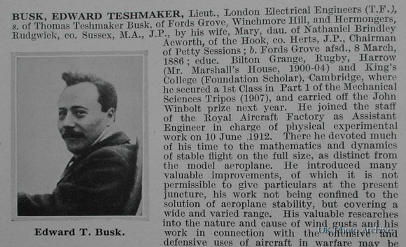 Busk E T Lt Royal Engineers Obituary Part 1 De Ruvignys Roll Of Honour Vol 1