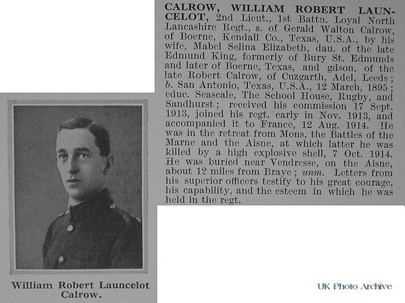 Calrow W R L 2nd Lt 1st Loyal North Lancs Regiment Obituary De Ruvignys Roll Of Honour Vol 1
