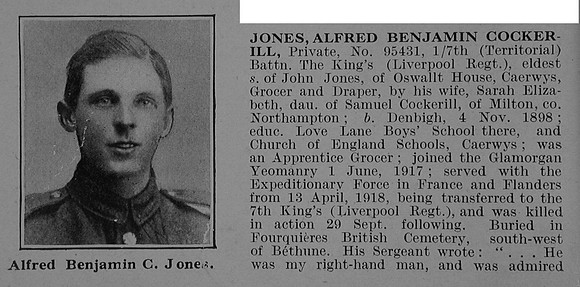 Jones A B C Pte 95431 7th Kings Liverpool Regiment Obit Part 1 De Ruvignys Roll Of Honour Vol 5