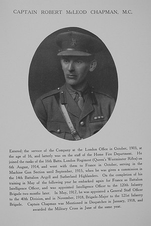 Chapman R M Captain MC General Staff Northern Assurance Co War Record