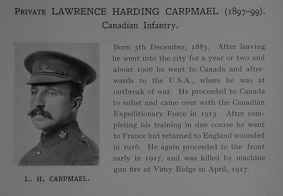 Carpmael L H Pte 7th Canadian Infantry (British Columbia Regiment) Obit Dulwich College Roll Of Honour