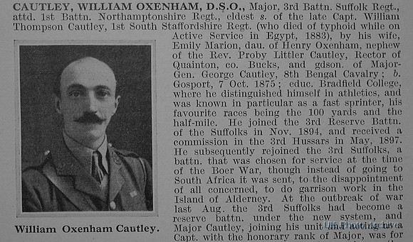 Cautley W O Major DSO 3rd Suffolk Regiment Obituary Part 1  De Ruvignys Roll Of Honour Vol 1
