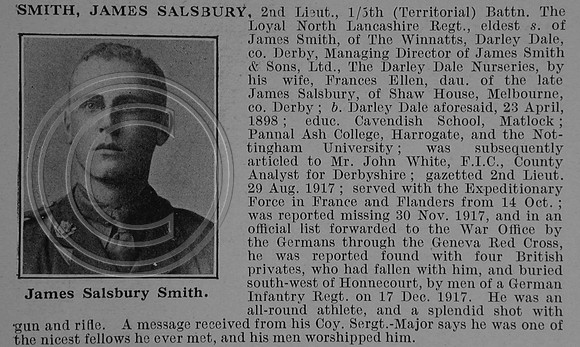 Smith J A 2nd Lt 5th Loyal North Lancs Regiment Obit De Ruvignys Roll Of Honour Vol 4