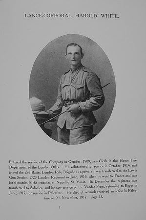 White H LCpl 702099 23rd London Regiment Northern Assurance Co War Record