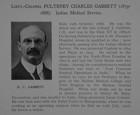 Gabbett P C Lt Col Indian Army Obit Dulwich College Roll Of Honour