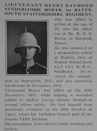 Bower H R S Lt 1st South Staffs Regiment Obit The Bond Of Sacrifice Vol 1