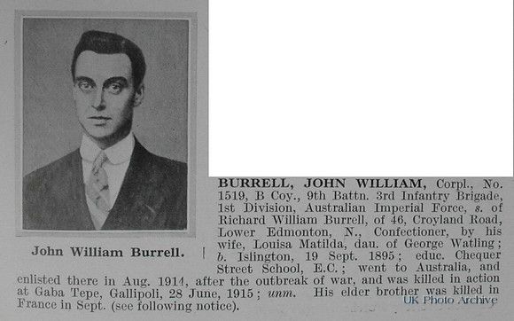 Burrell J W Cpl 1519 9th Australian Infantry Obituary De Ruvignys Roll Of Honour Vol 1