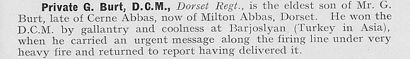 Burt G Pte DCM Dorset Regiment 1