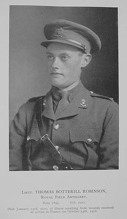 Robinson T B Lt Royal Field Artillery