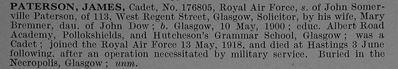 Paterson J Cadet 176805 Royal Air Force Obit De Ruvignys Roll Of Honour Vol 4