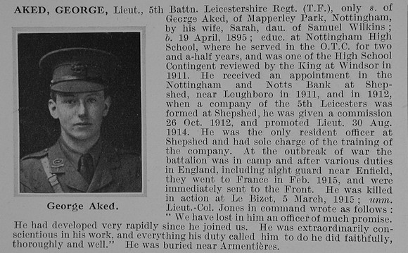 Aked G Lt 5th Leicestershire Regiment Obit