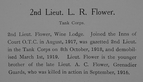 Flower L R 2nd Lt Tank Corps Short Record Of Service William Graham & Company Record Service Of The Great War