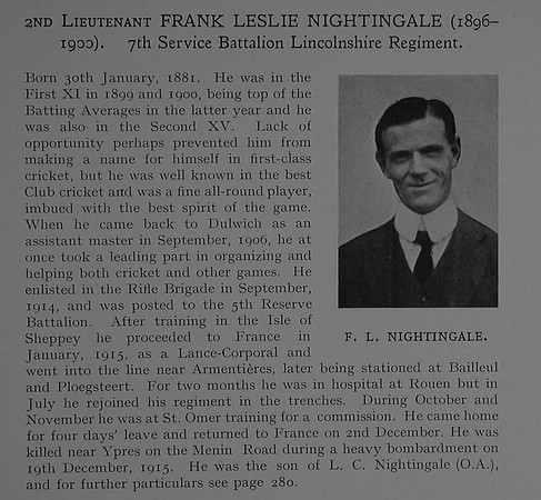 Nightingale F L 2nd Lt 7th Lincolnshire Regiment Obit Dulwich College Roll Of Honour