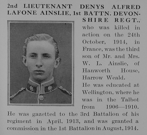 Ainslie D A L 2nd Lt 1st Devonshire Regiment Obituary Bond Of Sacrifice Vol 1