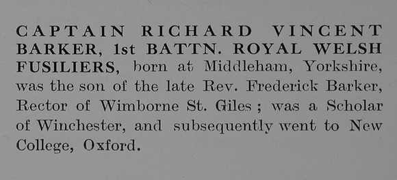 Barker R V Captain 1st Royal Welsh Fusiliers Obit Part 1 The Bond Of Sacrifice Vol 1
