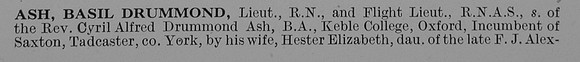 Ash B D Lt Royal Naval Air Service Obit Part 1