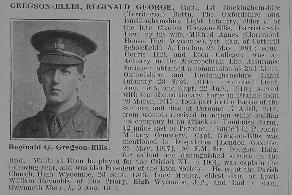 Gregson-Ellis R G Captain Bucks Btn Oxford And Bucks Light Infantry Obit