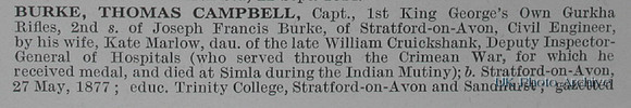 Burke T C Captain 1st King George's Own Gurkha Rifles (The Malaun Regiment) Indian Army Obit Part 1