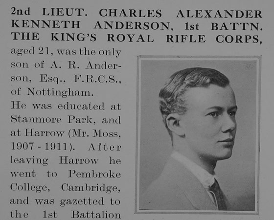 Anderson C A K 2nd Lt 1st Kings Royal Rifle Corps Obit Part 1 The Bond Of Sarifice Vol 1