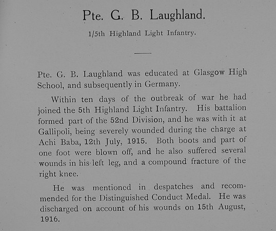 Laughland G B Pte 5th Highland Light Infantry Record William Graham Company