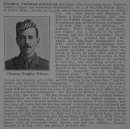 Wilson T D 2nd Lt 7th Argyll & Sutherland Highlanders Obit De Ruvignys Roll Of Honour Vol 3