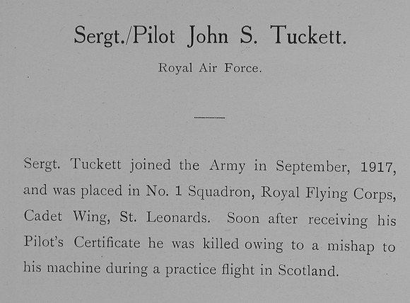 Tuckett J S Sergt Pilot 100034 Royal Air Force Obit William Graham Company