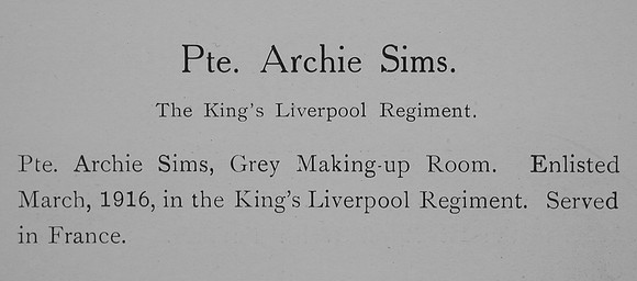 Sims A Pte Kings Liverpool Regiment Record William Graham Company