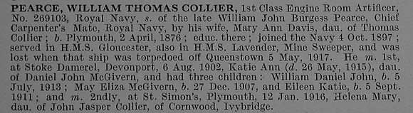 Pearce W T C Engine Room Artificer 1st Class 269103 H.M.S. Lavender Royal Navy Obit De Ruvignys Roll Of Honour Vol 4