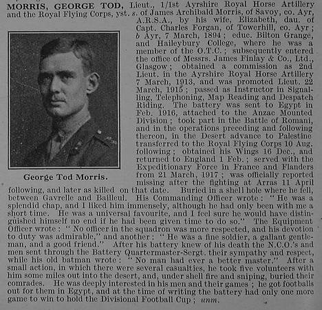 Morris G T Lt Royal Horse Artillery Attd Royal Flying Corps Obit De Ruvignys Roll Of Honour Vol 4