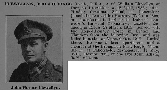 Llewellyn J H Lt Royal Field Artillery Obit De Ruvignys Roll Of Honour Vol 4