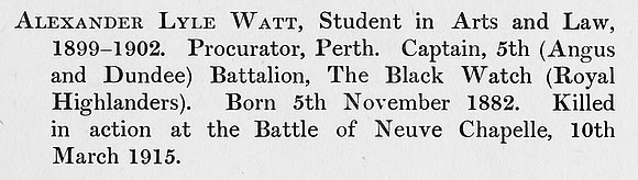 Watt A L 5th Black Watch Obit St Andrews University Roll Of Honour