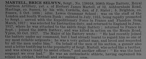 Martell B S Sergt 138918 Royal Garrison Artillery Obit De Ruvignys Roll Of Honour Vol 4