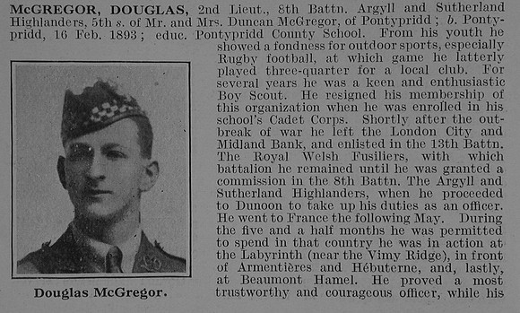 McGregor D 2nd Lt 8th Argyll & Sutherland Highlanders Obit Part 1 De Ruvignys Roll Of Honour Vol 3