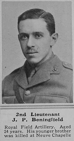 Beningfield J P 2nd Lt Royal Field Artillery The Sphere 12th Jun 1915