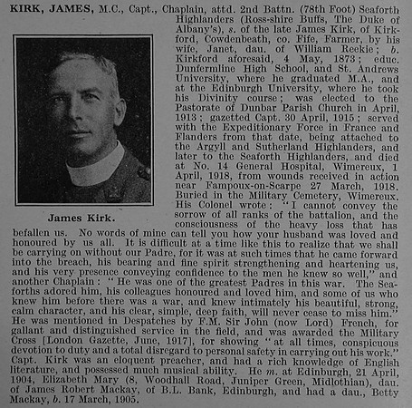 Kirk J Captain MC Army Chaplain Obit De Ruvignys Roll Of Honour Vol 4