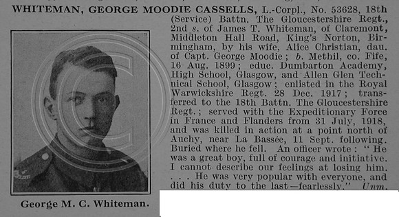 Whiteman G M C L/Cpl 53628 18th Gloucestershire Regiment Obit De Ruvignys Roll Of Honour Vol 4