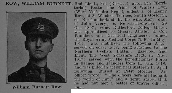 Row W B 2nd Lt 3rd Attd 5th West Yorkshire Regiment Obit De Ruvignys Roll Of Honour Vol 4