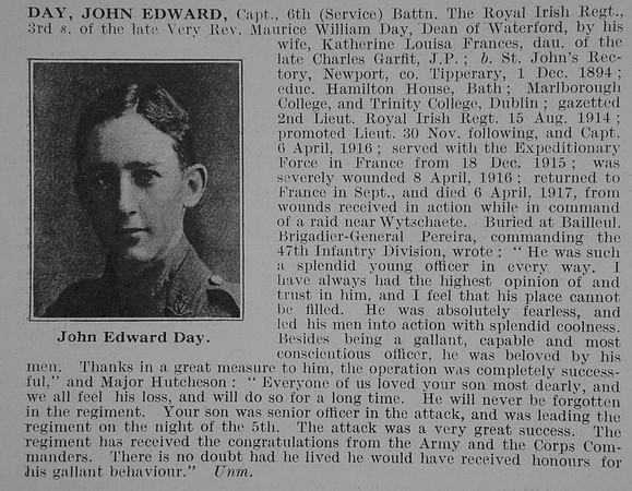 Day J E Captain 6th Royal Irish Regiment Obit De Ruvignys Roll Of Honour Vol 3