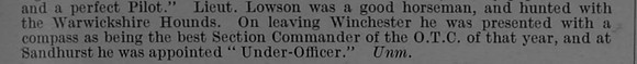 Lowson C P F Lt Rifle Brigade Attd Royal Flying Corps Obit Part 2 De Ruvignys Roll Of Honour Vol 4