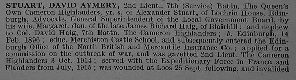 Stuart D A 2nd Lt 7th Cameron Highlanders Obit Part 1 De Ruvignys Roll Of Honour Vol 4
