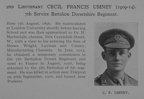 Umney C F 2nd Lt 7th Dorset Regiment Obit Dulwich College Roll Of Honour