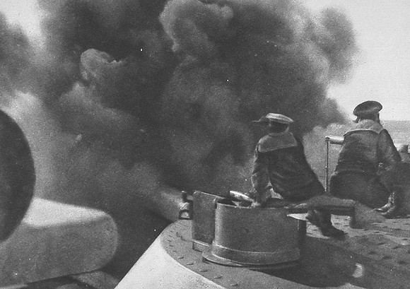 12 Inch Guns Firing On A British Battleship In The Dardanelles