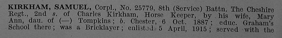 Kirkham S Cpl 25779 8th Cheshire Regiment Obit Part 1 De Ruvignys Roll Of Honour Vol 4