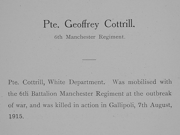 Cottrill G Pte 2039 6th Manchester Regiment Obituary William Graham & Company Record Of Service Of The Great War