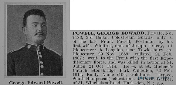 Powell G E Pte 7183 3rd Coldstream Guards Obit De Ruvignys Roll Of Honour Vol 1