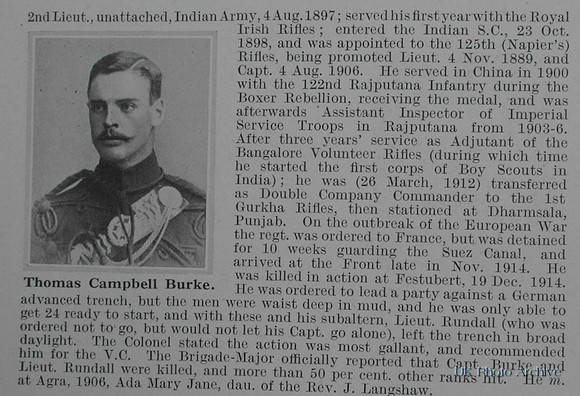 Burke T C Captain 1st King George's Own Gurkha Rifles (The Malaun Regiment) Indian Army Obit Part 2