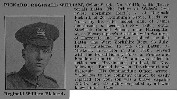 Pickard R W Col Sergt 201415 6th West Yorkshire Regiment Obit De Ruvignys Roll Of Honour Vol 4