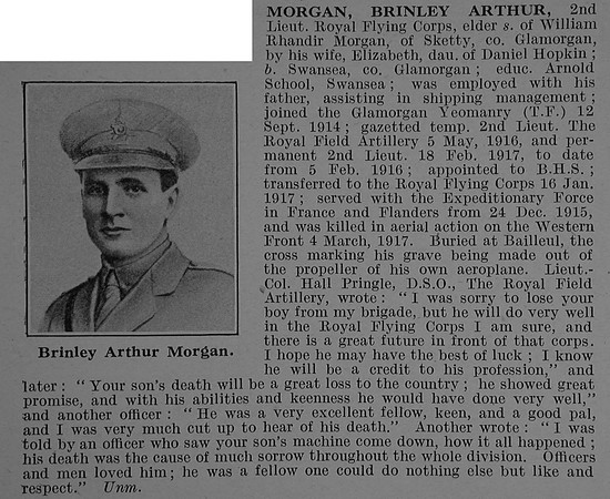 Morgan B A 2nd Lt Royal Flying Corps Obit De Ruvignys Roll Of Honour Vol 4